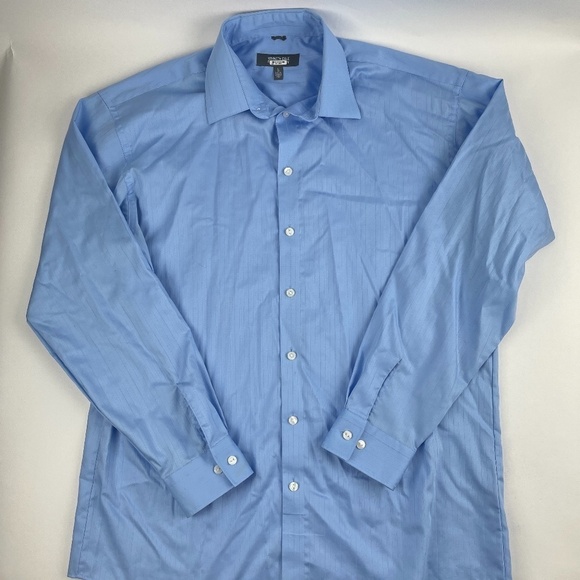Kenneth Cole Reaction Button Up Shirt Mens Large 16 34/35 Blue Wrinkle Free - Picture 1 of 9
